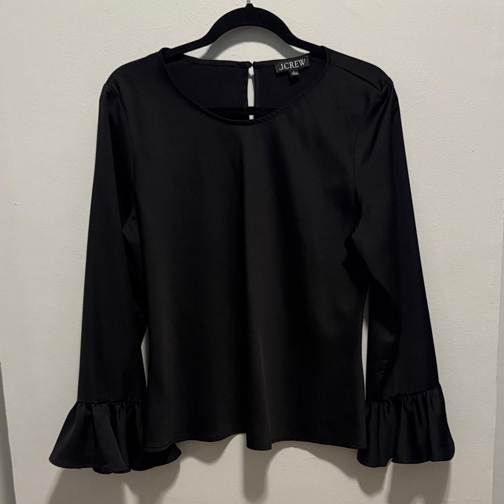 J. Crew Black Long-Sleeve Top with Ruffle Cuffs